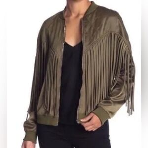 NWT endless rose Olive green  Fringe Women's zip up Jacket size L